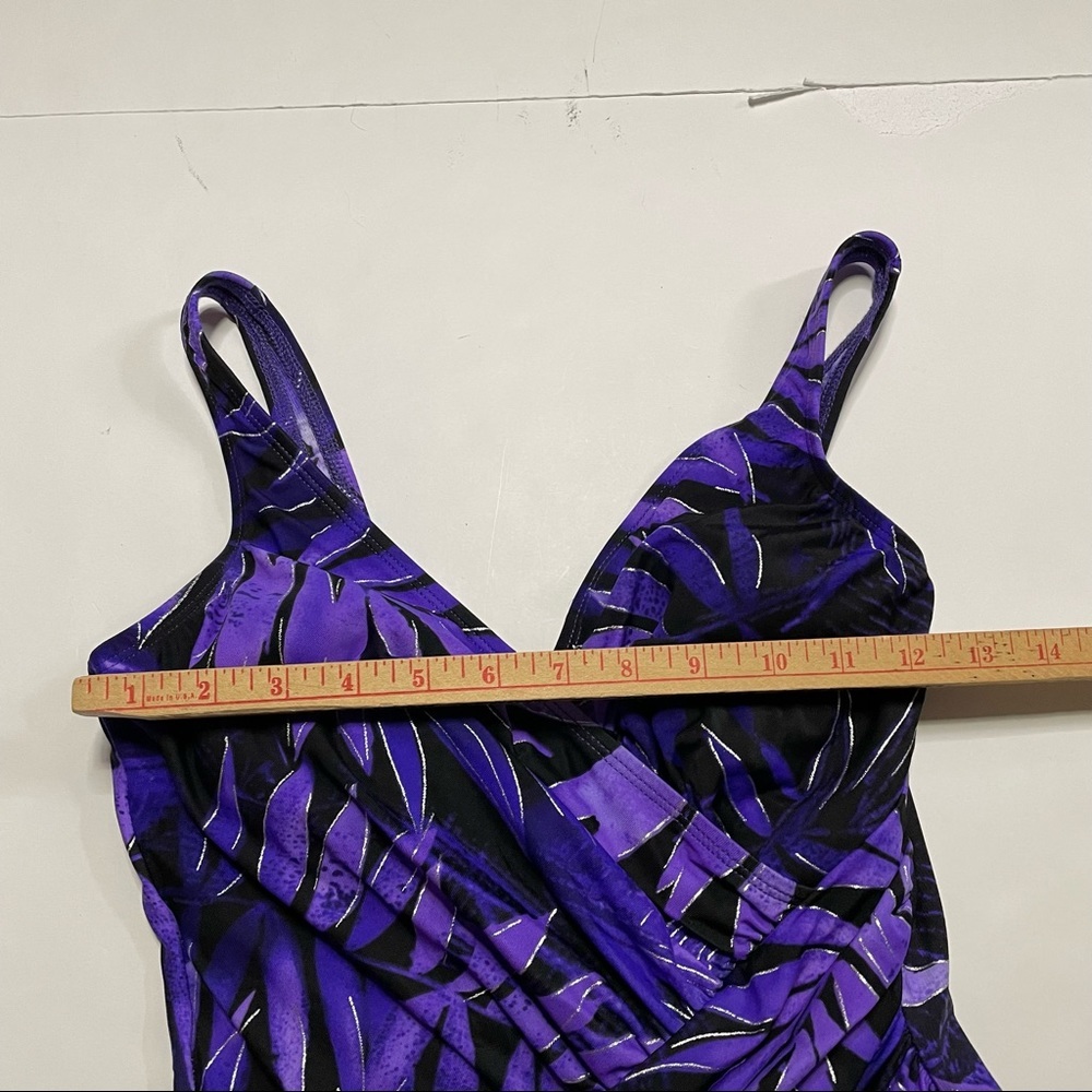 Miraclesuit Rouched One Piece Swimsuit Faux Wrap Style Spaghetti Strap Summer - Picture 9 of 9